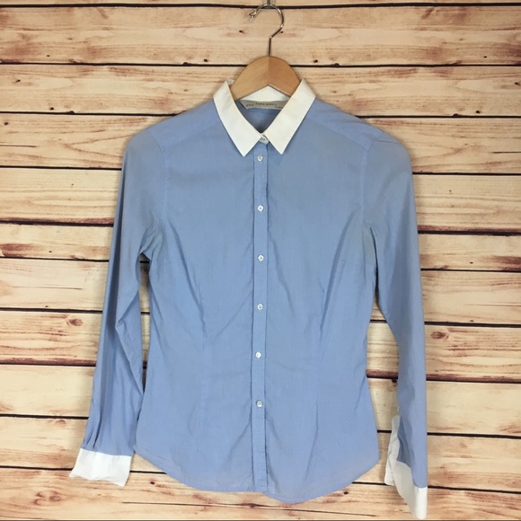 Zara Tops - Zara Button Down Blouse Long Sleeve Blue White S
